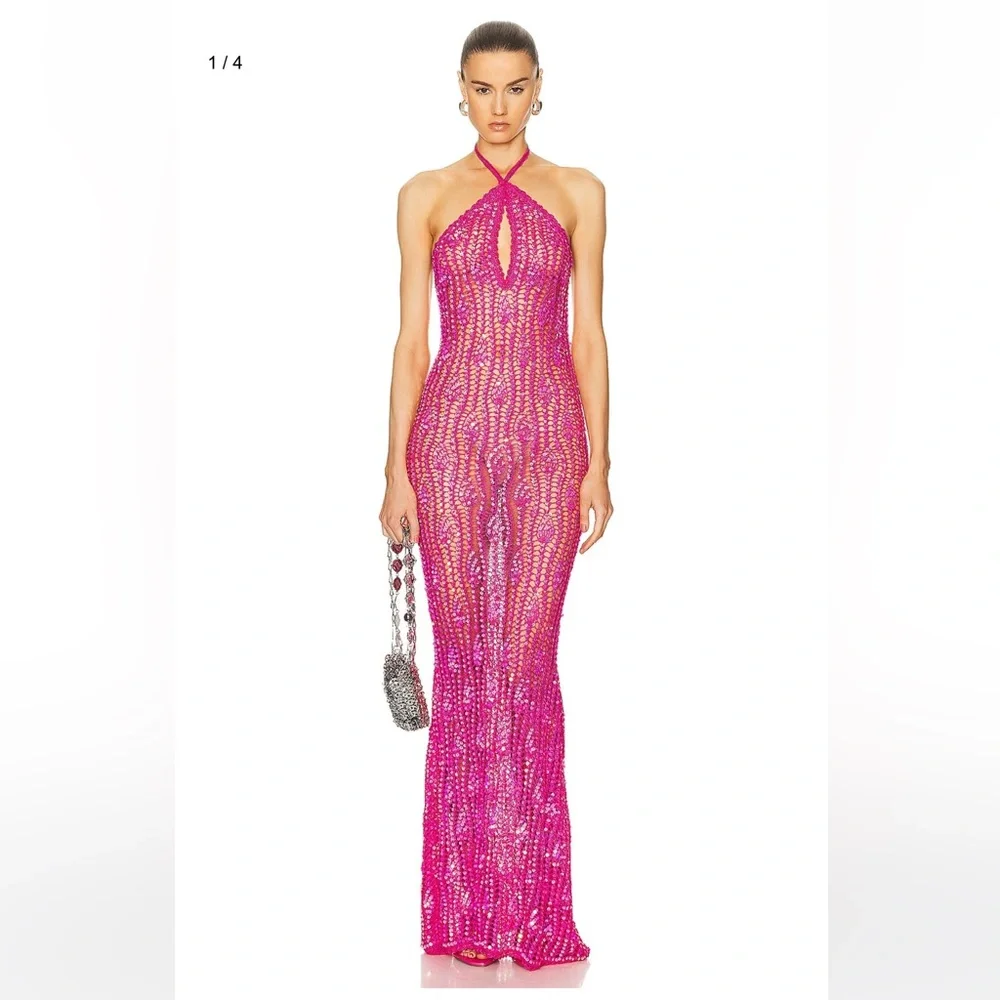 Retrofete massie sequin crochet halter neck maxi dress - Picture 1 of 6